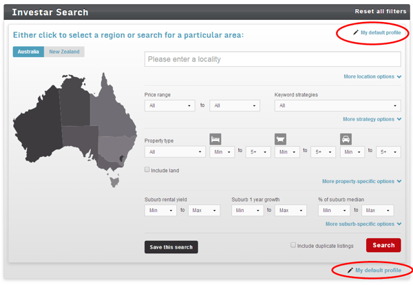 Default profile in Investar Search