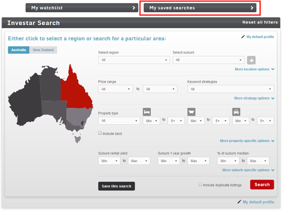 My saved searches investar search