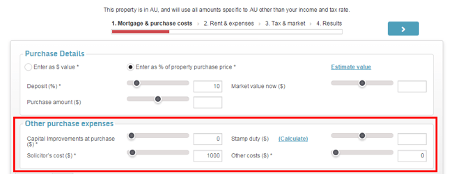 Purchase expenses in property analyser